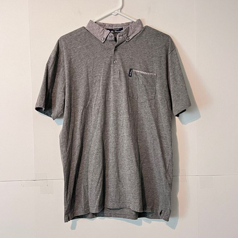 Ben Sherman Mens Polo Shirt Size L Heather Grey Embroidered Logo